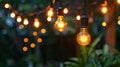 Twinkling Delight: Outdoor String Lights Add Charm to Backyard Garden Party and Camping Decor Royalty Free Stock Photo