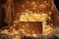 twinkling fairy lights tangled in a box