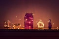 Twinkling lights in the interior, festive garlands with glass vases, home decor