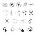 Twinkling Stars Icons Collection. Black And White Celestial Objects, Shimmering Star Symbols, Flare Effects Royalty Free Stock Photo