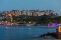 Twinlight view of beach and new part of Sozopol, Bulgaria
