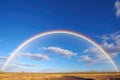 twinned rainbows arching across a pristine blue sky