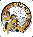 Twins boys and the zodiac sign.Horoscope circle.I Royalty Free Stock Photo
