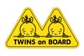 Twins in car sticker. Fases of baby girls and logo