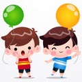 Twins Cute Little Boy Holding Balloon Vector Cartoon Royalty Free Stock Photo