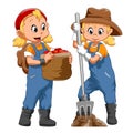 The twins girl with the farmer costume