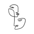 Twins one line Gemini minimalistic brush grunge abstract face. Vector illustration. Modern contemporary art, trendy