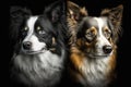 Twins Siblings Border Collie Black Background. Generative AI