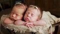 Twins sisters newborn in the winding Royalty Free Stock Photo