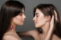 Twins women with perfect skin and natural make-up