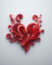 twirled ribbon shaped red hearts on solid background 3d illustration love concept