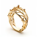 Intricate Gold Ring With Diamond Accents - Futuristic Organic Design Royalty Free Stock Photo