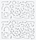 Set of vector, hand drawn, doodle arrows. Collection of basic shape arrows.