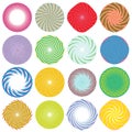 Twist, whirlwind, whirlpool elements. Vortex, volute element set. Circular concentric lines with rotation distortion