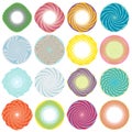 Twist, whirlwind, whirlpool elements. Vortex, volute element set. Circular concentric lines with rotation distortion