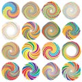 Twist, whirlwind, whirlpool elements. Vortex, volute element set. Circular concentric lines with rotation distortion