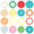 Twist, whirlwind, whirlpool elements. Vortex, volute element set. Circular concentric lines with rotation distortion