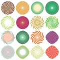 Twist, whirlwind, whirlpool elements. Vortex, volute element set. Circular concentric lines with rotation distortion