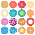 Twist, whirlwind, whirlpool elements. Vortex, volute element set. Circular concentric lines with rotation distortion