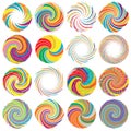 Twist, whirlwind, whirlpool elements. Vortex, volute element set. Circular concentric lines with rotation distortion