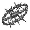 Twisted Barbed Wire Close-Up engraving raster Royalty Free Stock Photo