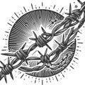 Twisted Barbed Wire Close-Up engraving raster Royalty Free Stock Photo