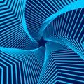 Twisted blue lines. Vector 3d tunnel made of geometric shape. Abstract graphic spiral on a dark background Royalty Free Stock Photo