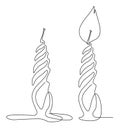 Twisted candle burns. One line drawing illustration