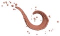 Twisted chocolate wave or flow splash, pouring hot melted milk chocolate sauce or syrup, cocoa drink or cream, abstract dessert