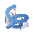 Twisted closed blue waterslide isometric 3d illustration with shadow