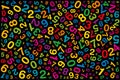 Twisted colored numbers on black background