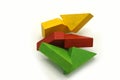 Twisted colorful building blocks made of wood. Educational toy and logical puzzle. Abstract mobile structure.