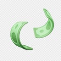 Twisted Dollar Bill. Green 3d render american money. Dollar banknote in cartoon style