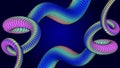 Twisted, dotted, gradient tubes on a dark blue background, creating abstract, and dynamic design