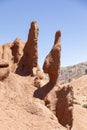 Twisted eroded sandstone in the desert of Skazka Canyon in Kyrgyzstan