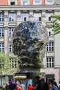 The twisted face of Franz Kafka statue at rotating alluding his master work \