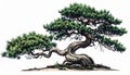 Twisted Green Pine Tree Pixel Art with Detailed Bark and Foliage on White Background Royalty Free Stock Photo