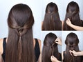 Twisted heart hairstyle tutorial for long hair Royalty Free Stock Photo