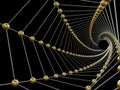 Twisted hexagonal metal structure on black background. 3d rendering