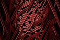 Twisted lines red curve stripes pattern on black