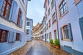 Martinsgasse street with dense historical buildings, Basel, Switzerland