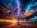 Twisted Metal Lightning Rod Amidst a Celestial Storm A Surreal and Dramatic Stock Image for Creative Design Projects Royalty Free Stock Photo