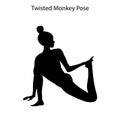 Twisted monkey pose yoga workout silhouette. Healthy lifestyle vector illustration