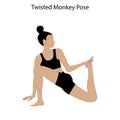 Twisted monkey pose yoga workout. Healthy lifestyle vector illustration
