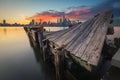 Twisted pier sunrise with Manhattan in the background