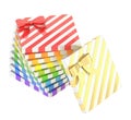 Twisted pile of gift boxes isolated Royalty Free Stock Photo