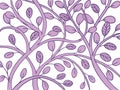 Twisted purple branches with leaves on white background