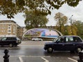 Twisted steel advertising board at London, Kensington by Zaha Hadid