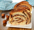 Twisted sweet bread with chocolate and nuts Royalty Free Stock Photo