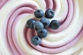 Twisted vanilla-berry ice cream with blueberries. Swirling texture